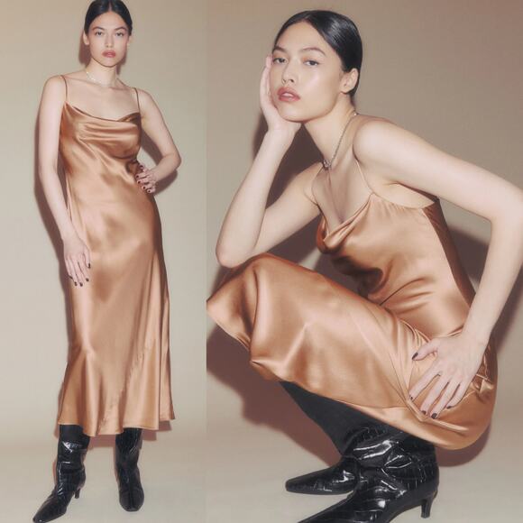 Reformation Dresses & Skirts - NWT Reformation Salamanca 100% Silk Maxi Dress Cowl Neck Sleeveless 6 Croissant